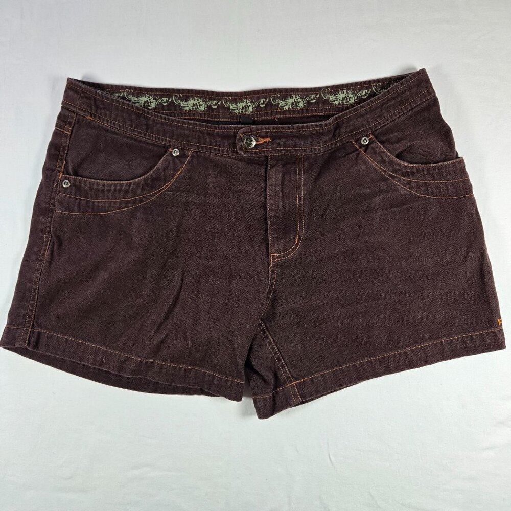 Kavu Womens Brown Casual‎ Cotton Shorts Size 12 Embroidered Detail